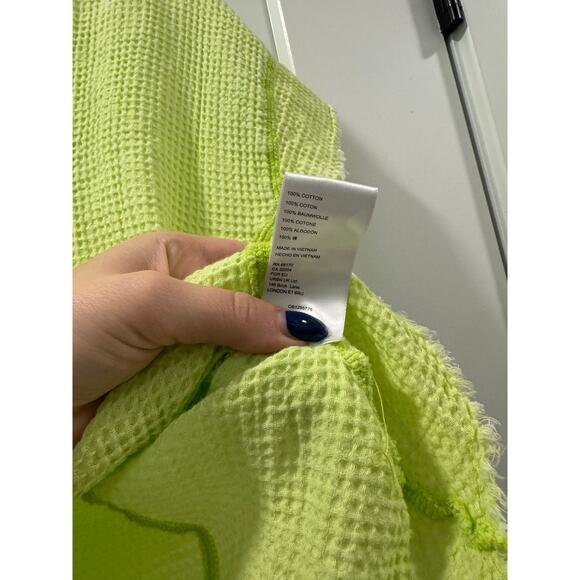 BDG Neon Yellow Waffle Crop Fringe Tee - Picture 3 of 4